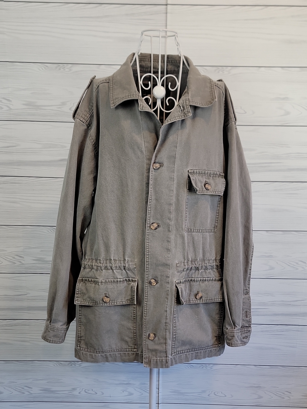 Eddie Bauer Vintage Safari Style Field Jacket in Washed Gray Mens Size M/L